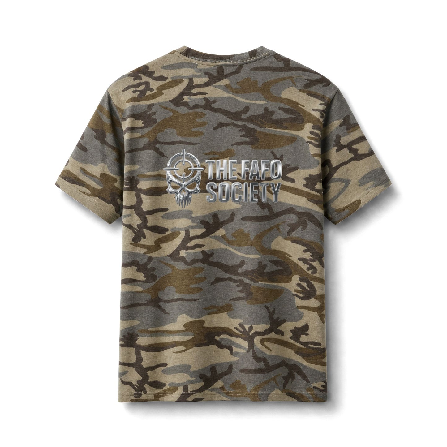 Camo T-Shirt — "God Family Country" Military Boots USA Flag (FAFO)