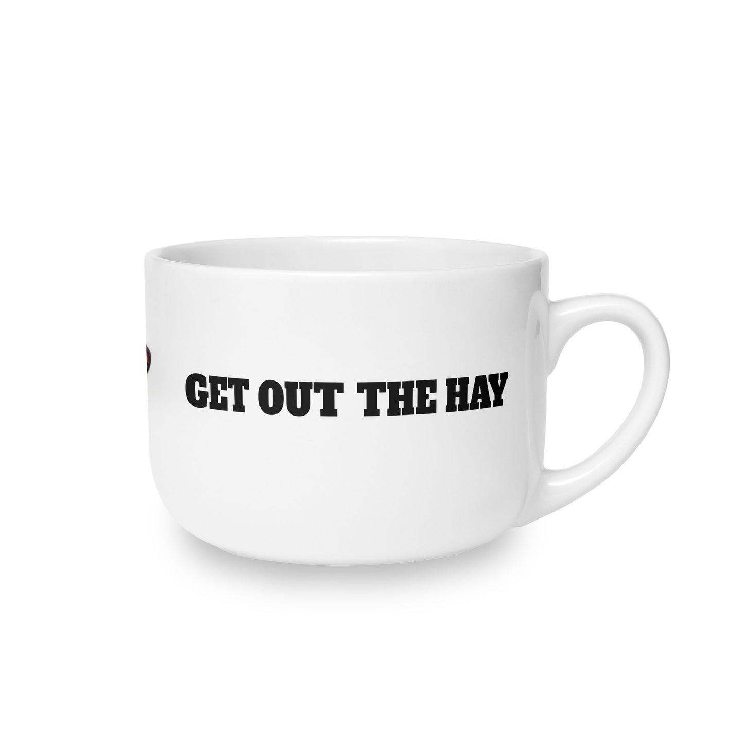 Cow Face Latte Mug — Floral Cow Illustration with 'Get Outta My Hay, Moo Faith' Funny Farm Coffee Cup (25oz)
