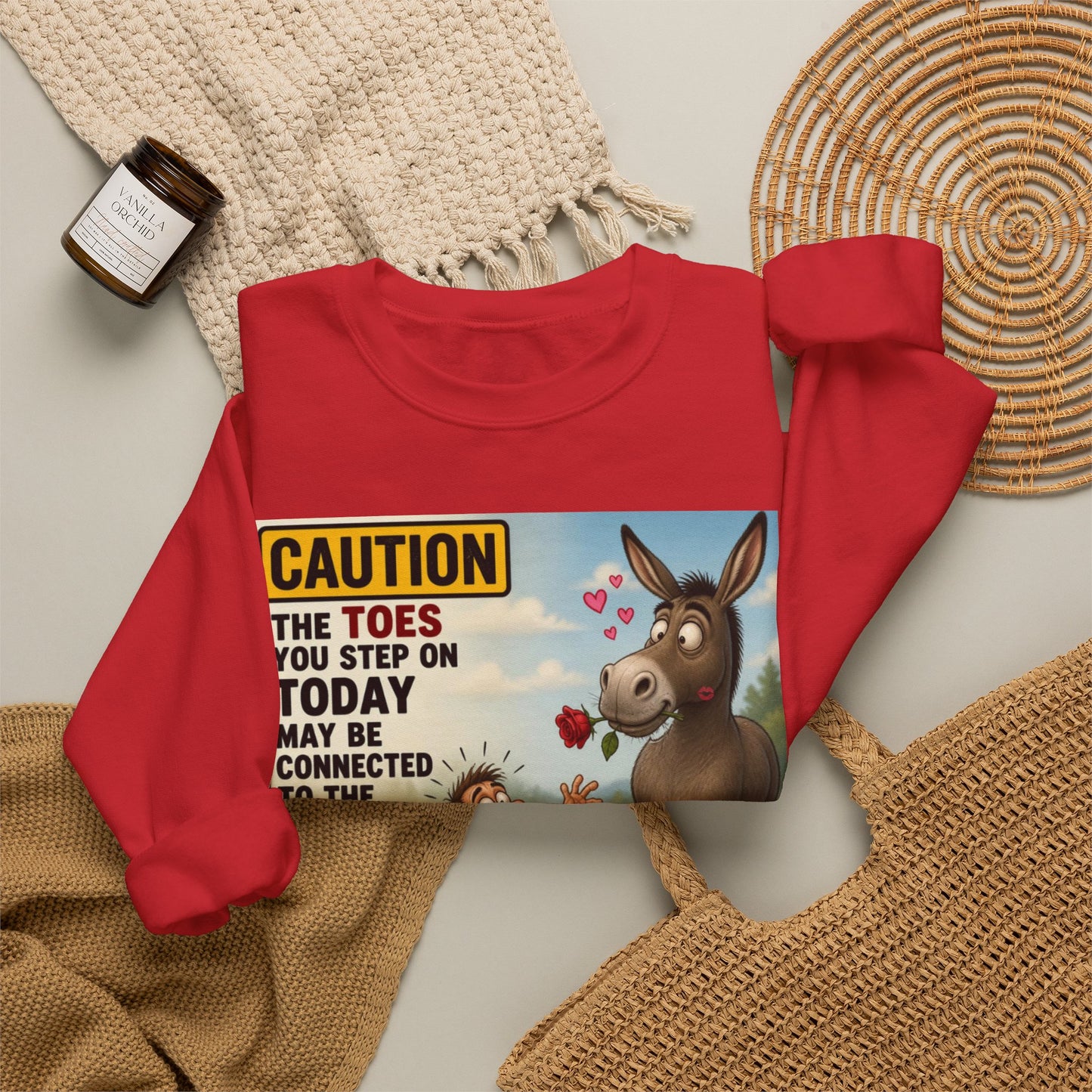 Donkey Kiss Warning Crewneck Sweatshirt — Funny Farm Animal Graphic
