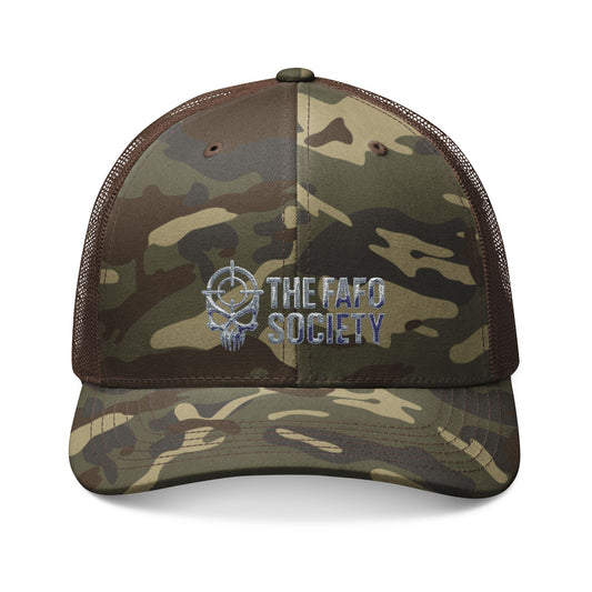 Camouflage Trucker Hat — Embroidered “The Fafo Society” Logo