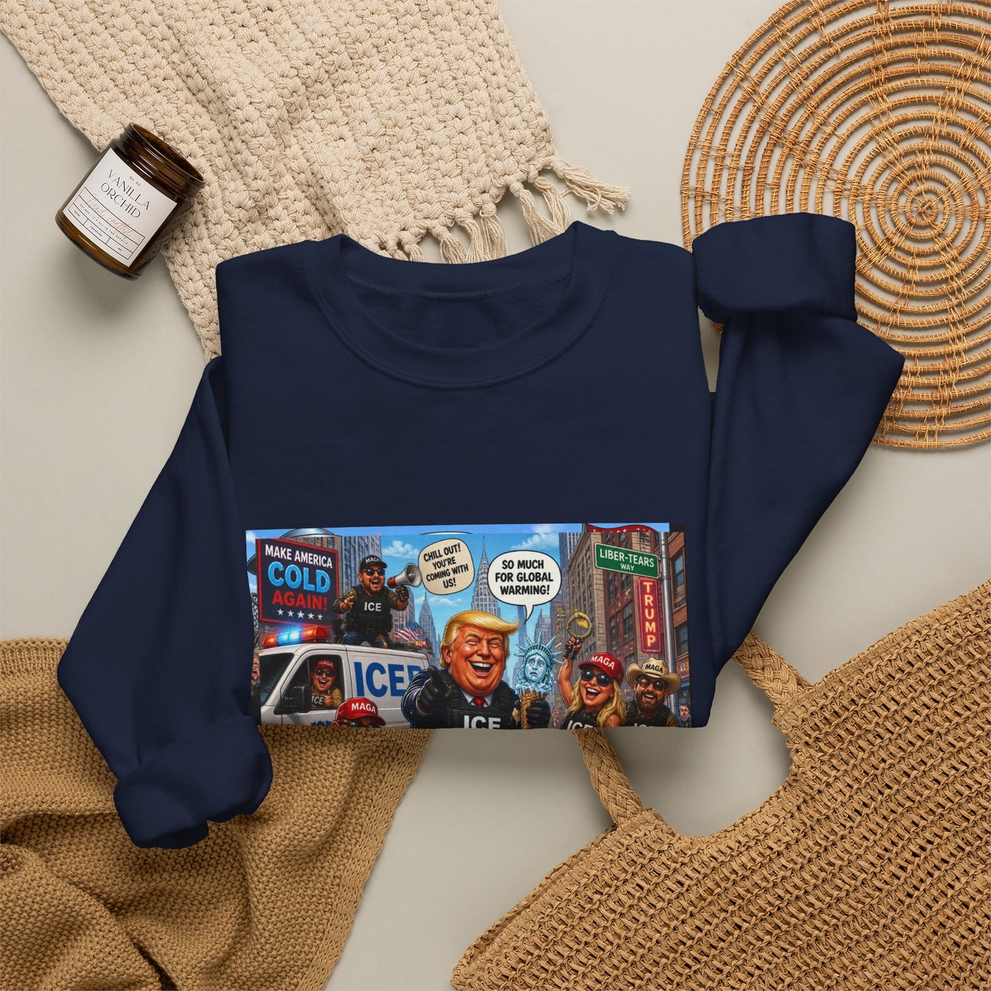 Crewneck Sweatshirt — Satirical ‘ICE F.A.P.O.’ Cartoon Print