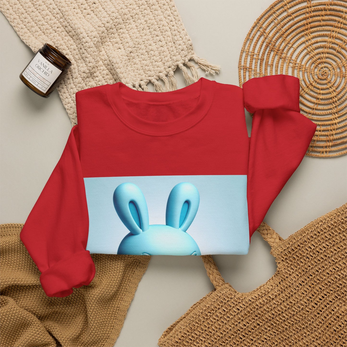 Bunny Soldier Crewneck Sweatshirt — Blue Cartoon Bunny with Rifle (The FAFO Society)