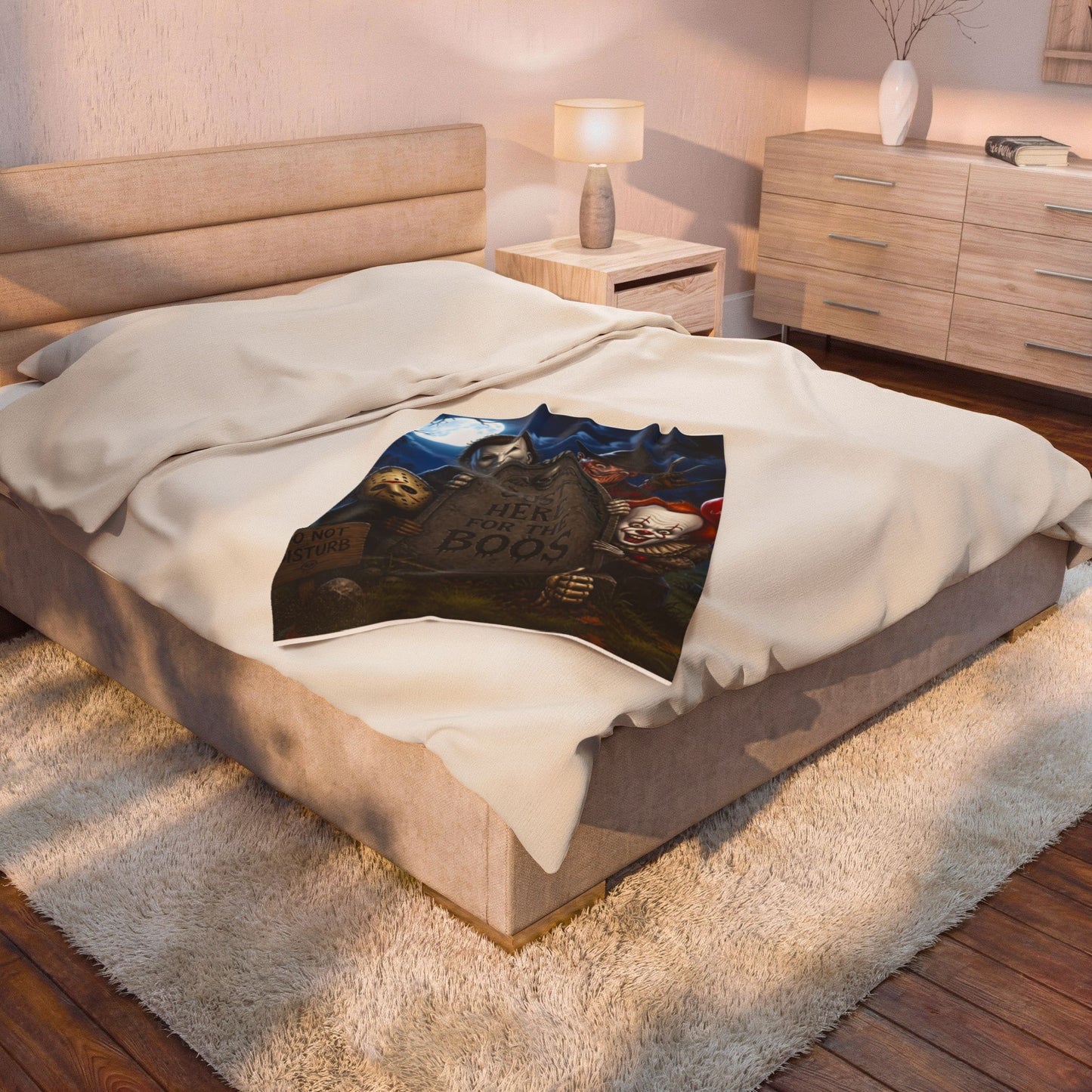 Plush Blanket — "Just Here for the Boos" Halloween Horror Graveyard Print