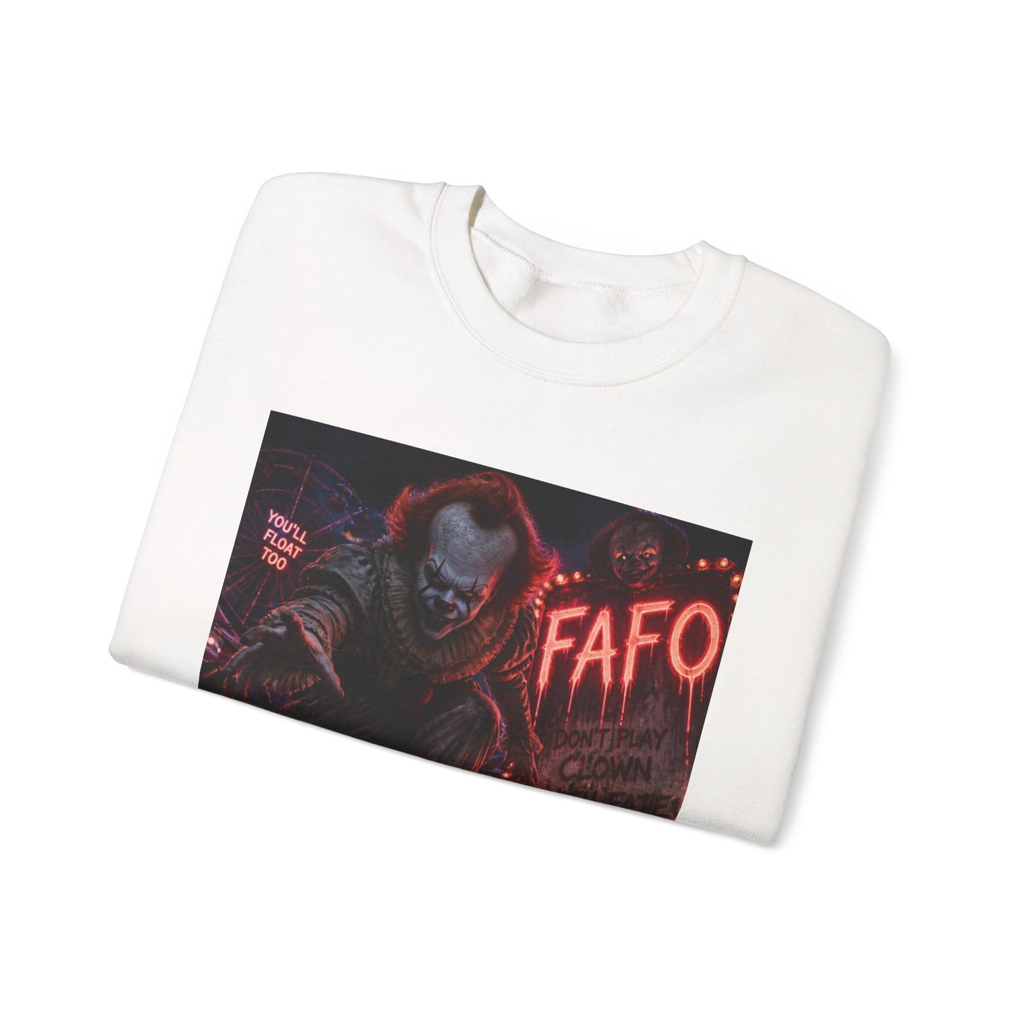 Horror Clown Crewneck Sweatshirt – Neon Carnival Pennywise Design