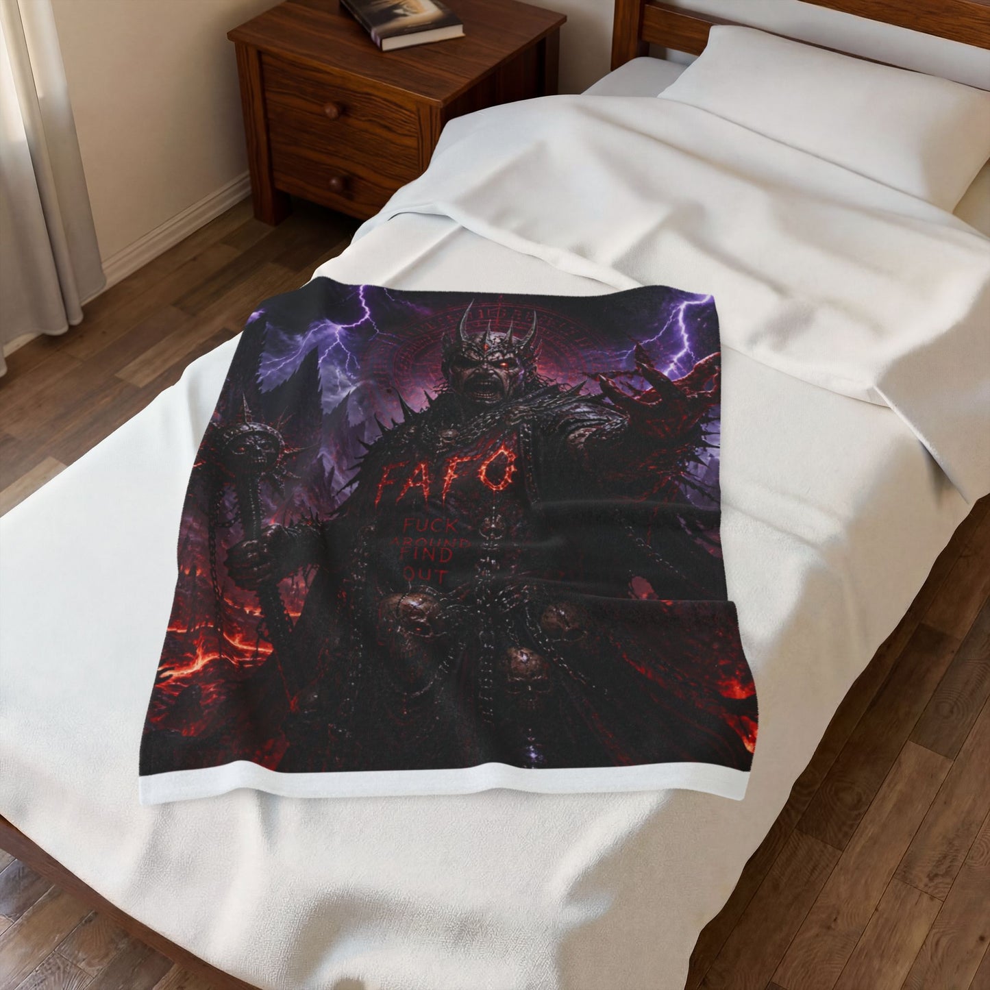 Demonic King Velveteen Plush Blanket — Dark Fantasy Goth Throw