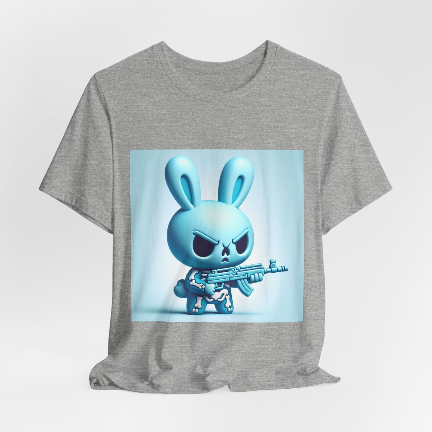 Angry Blue Bunny Tee — Cute Badass Cartoon Bunny with Rifle Graphic T-Shirt