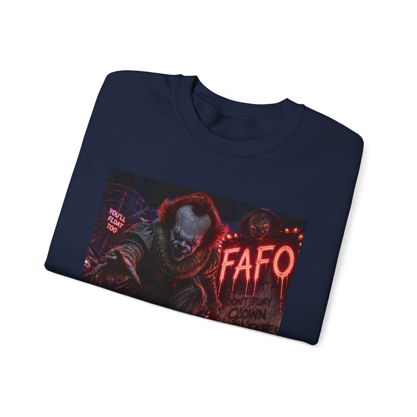 Horror Clown Crewneck Sweatshirt – Neon Carnival Pennywise Design