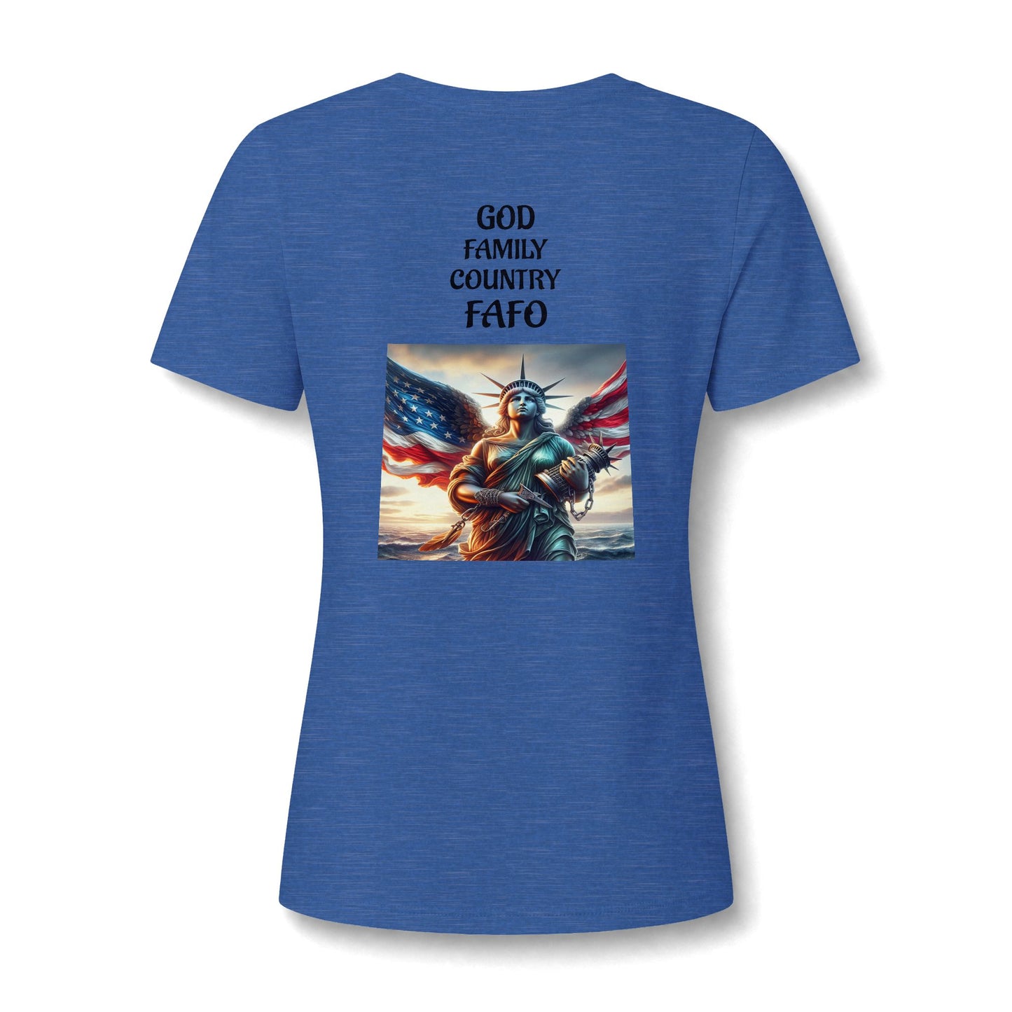 Liberty Statue American Flag V-Neck Tee - Patriotic Women's Graphic T-Shirt