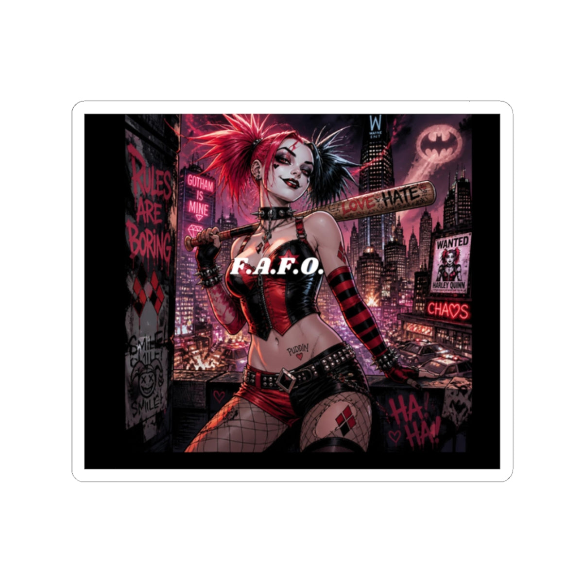 Harley-Inspired Gothic Punk Sticker — 'F.A.F.O.' Kiss-Cut Decal