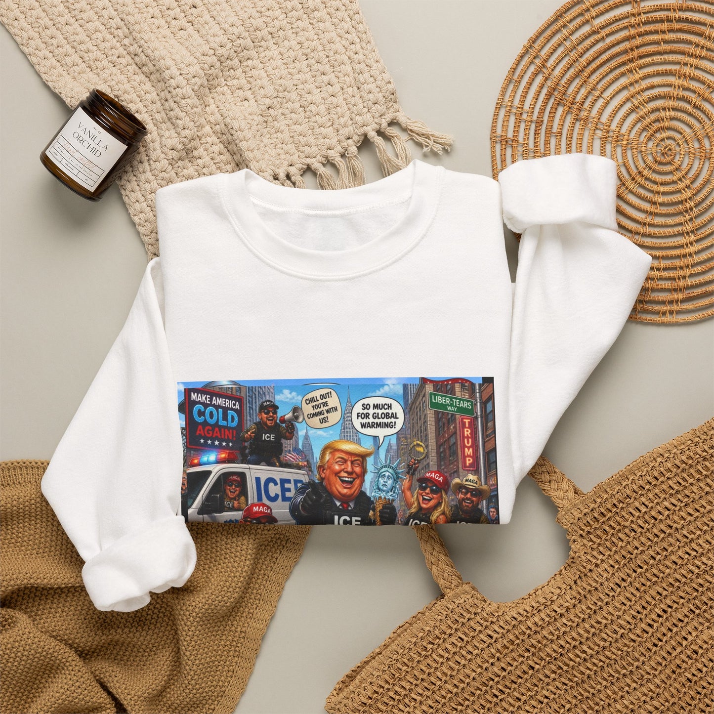 Crewneck Sweatshirt — Satirical ‘ICE F.A.P.O.’ Cartoon Print
