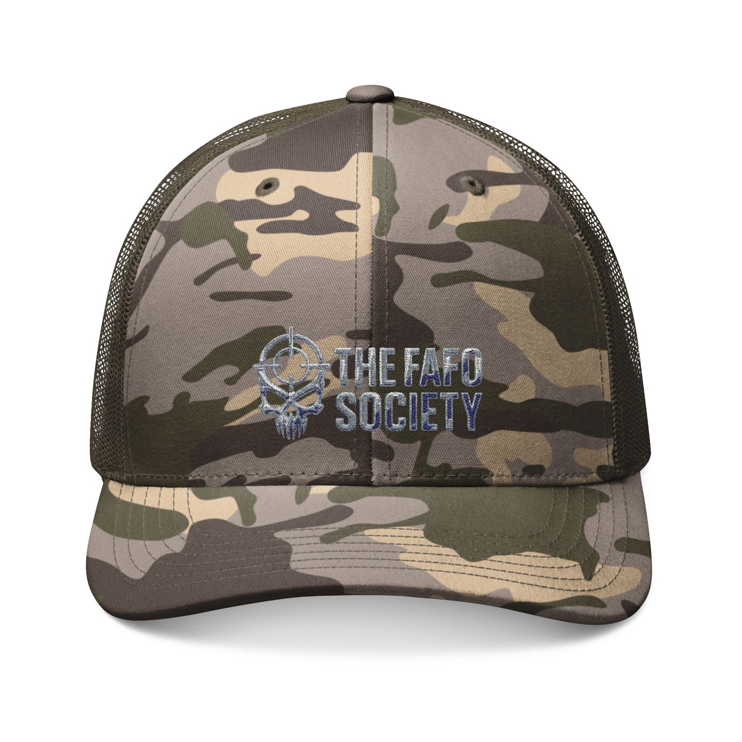 Camouflage Trucker Hat — Embroidered “The Fafo Society” Logo
