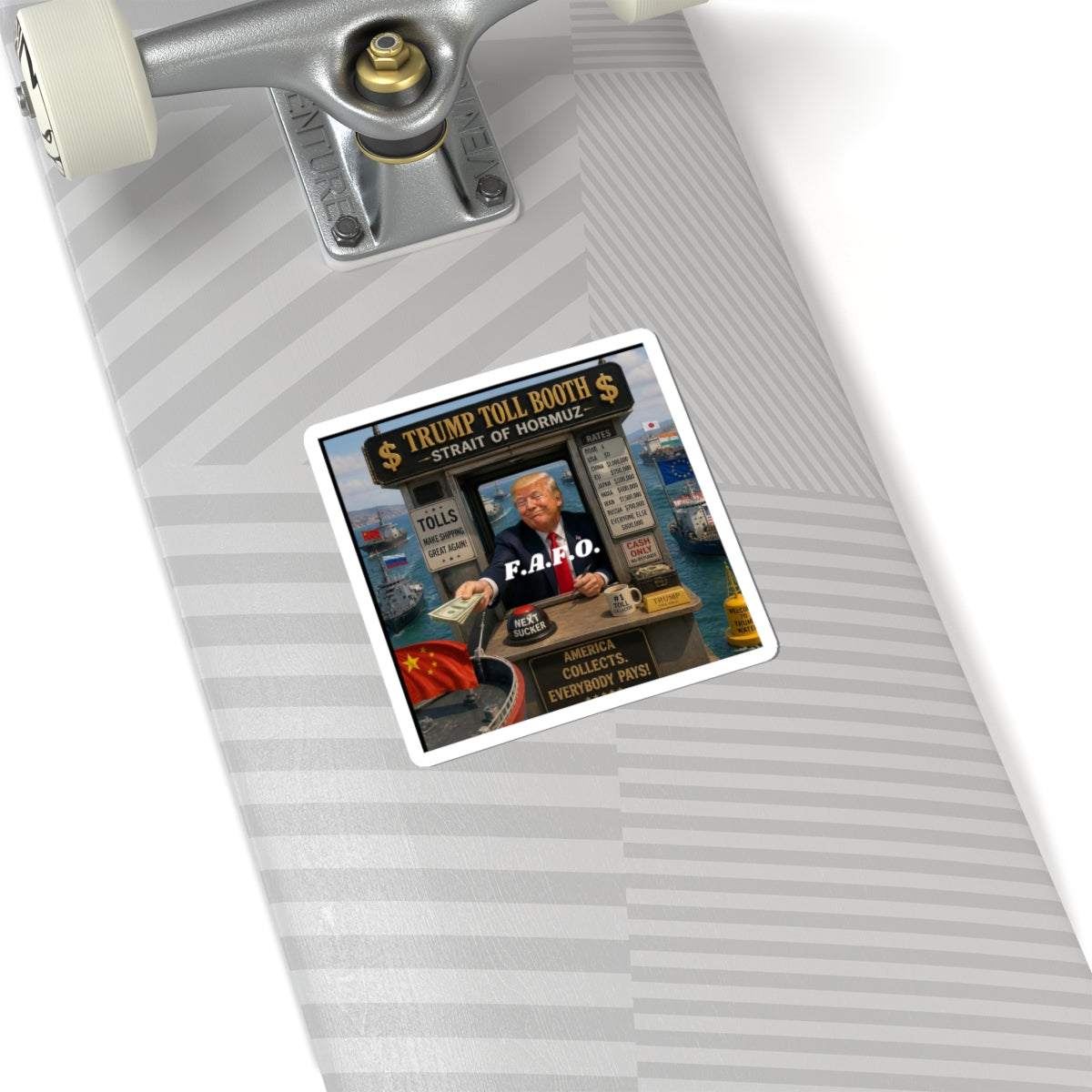 Political Sticker — "Trump Toll Booth: Strait of Hormuz" Kiss-Cut Sticker