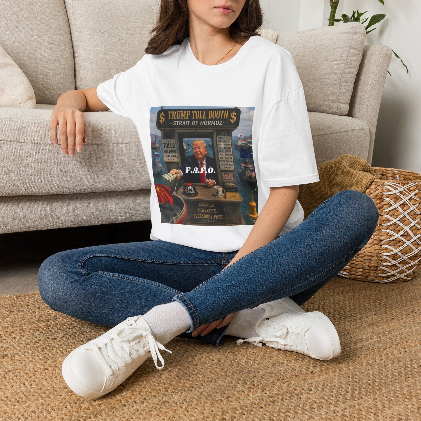 T-Shirt — "Trump Toll Booth: Strait of Hormuz" Political Graphic Tee
