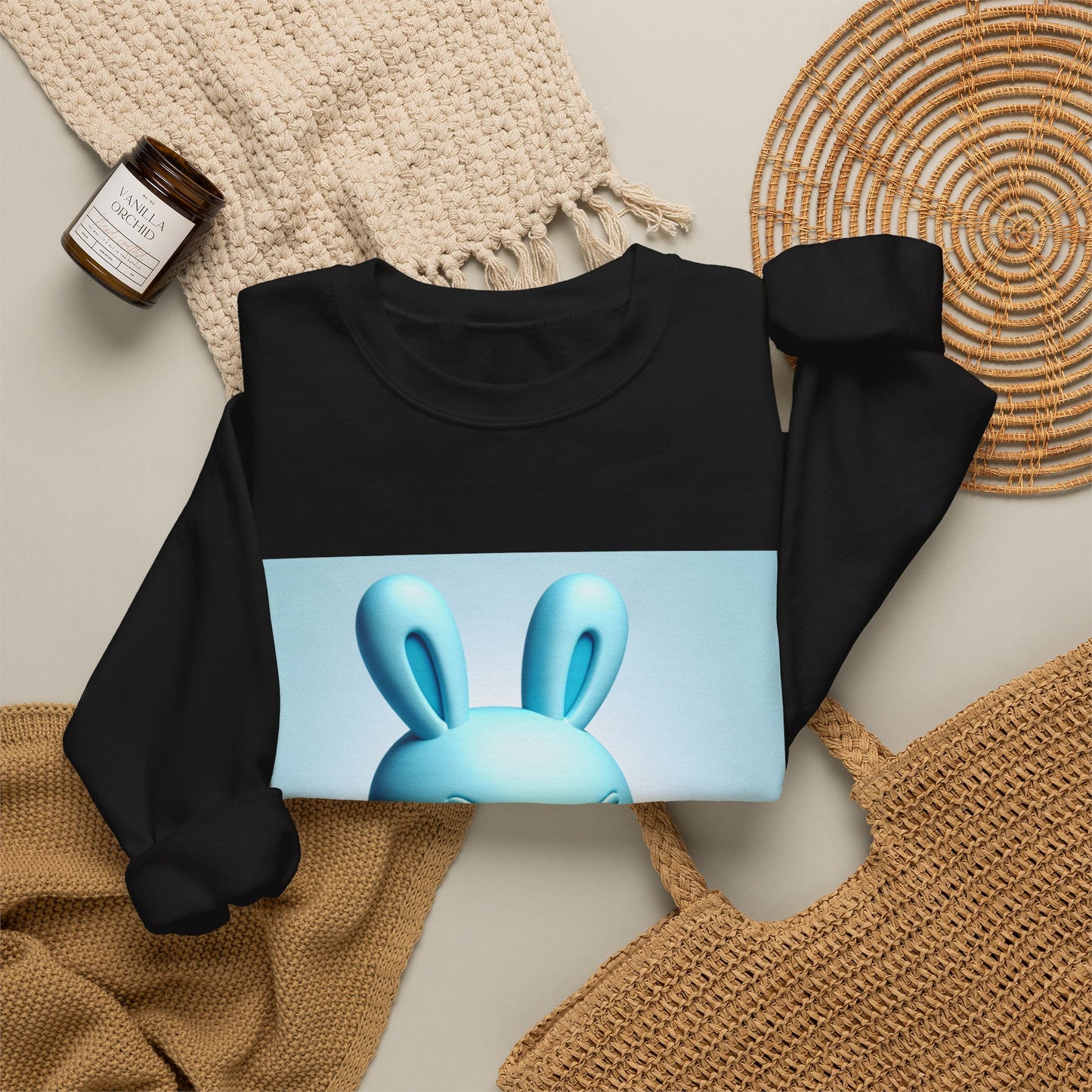 Bunny Soldier Crewneck Sweatshirt — Blue Cartoon Bunny with Rifle (The FAFO Society)