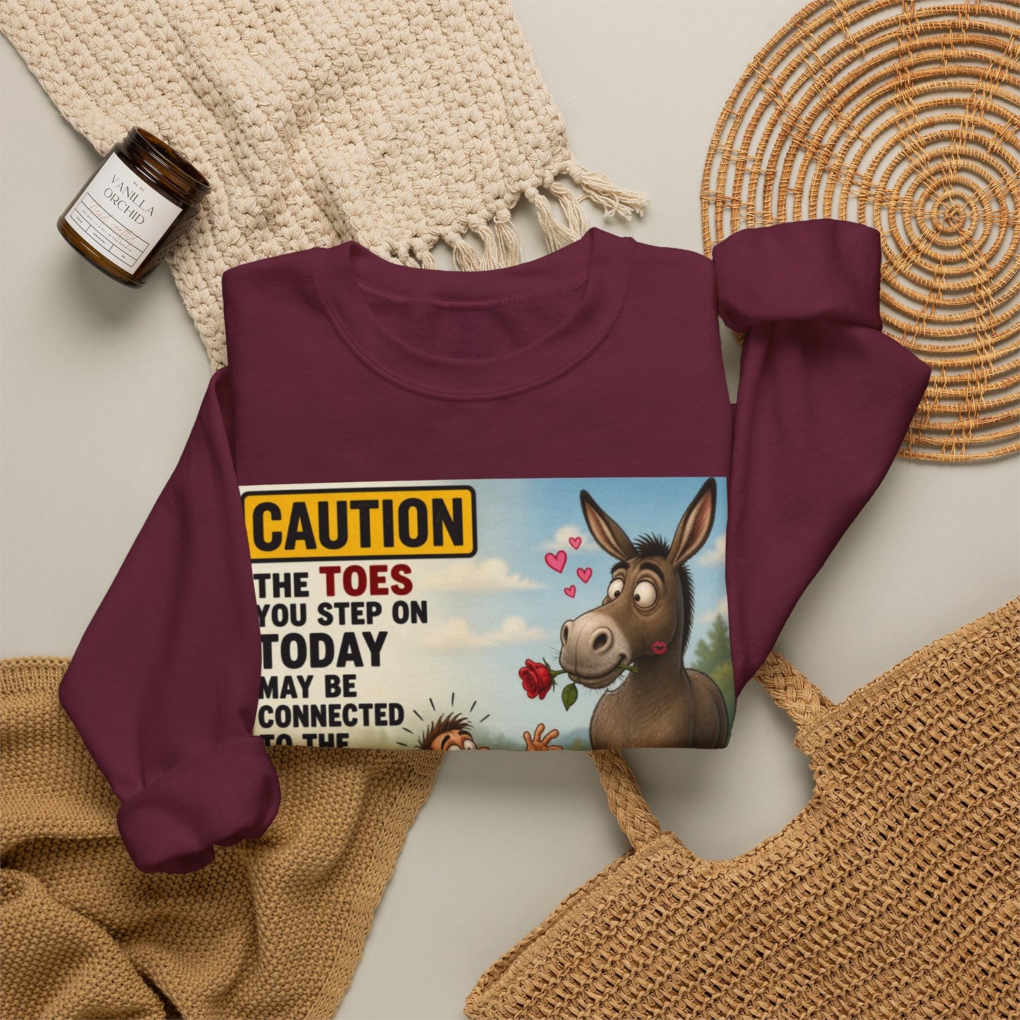 Donkey Kiss Warning Crewneck Sweatshirt — Funny Farm Animal Graphic