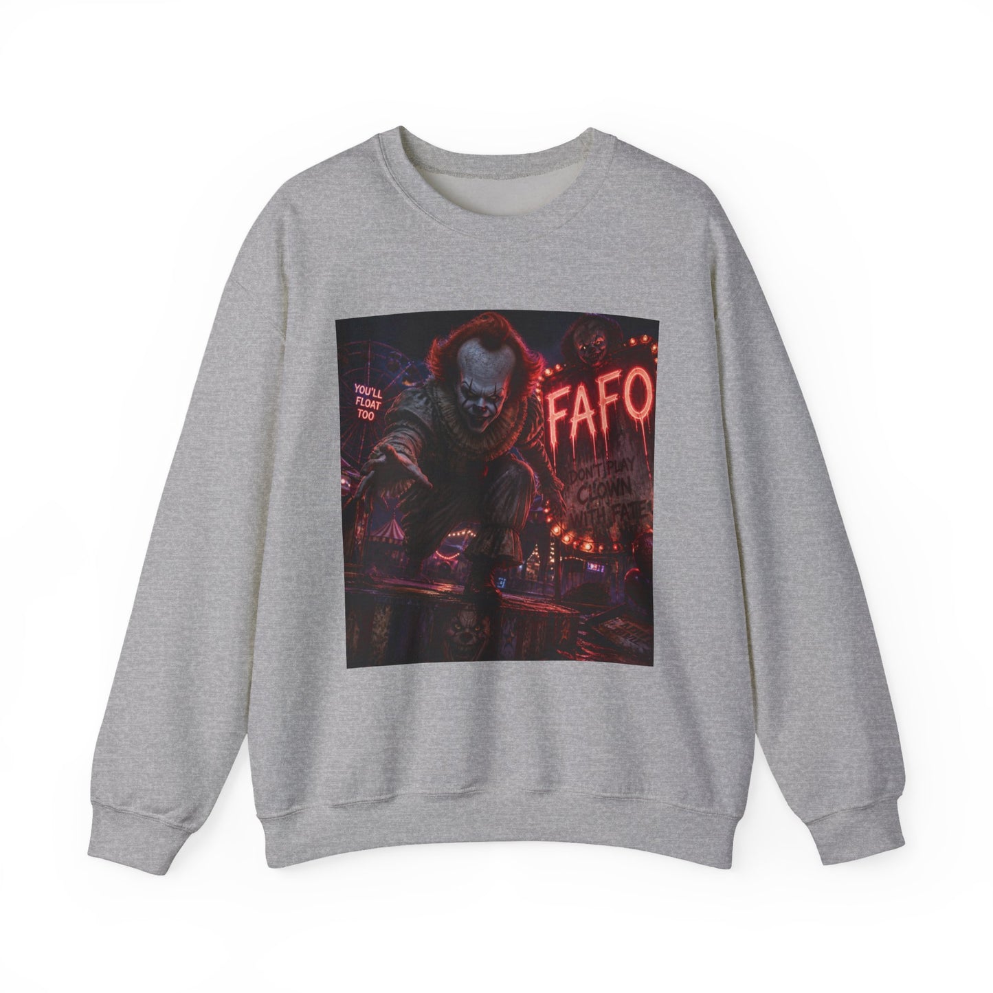 Horror Clown Crewneck Sweatshirt – Neon Carnival Pennywise Design