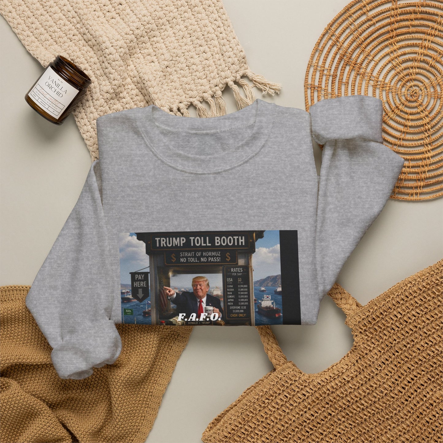Crewneck Sweatshirt — 'Trump Toll Booth' Graphic Political Crewneck