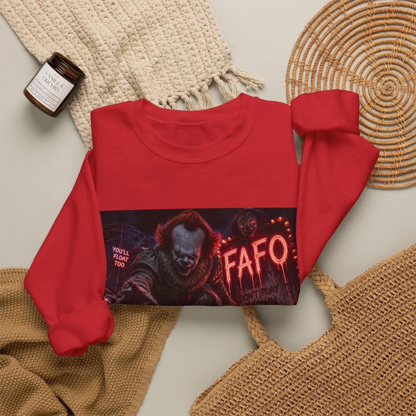 Creepy Clown "FAFO" Crewneck Sweatshirt — The FAFO Society Graphic