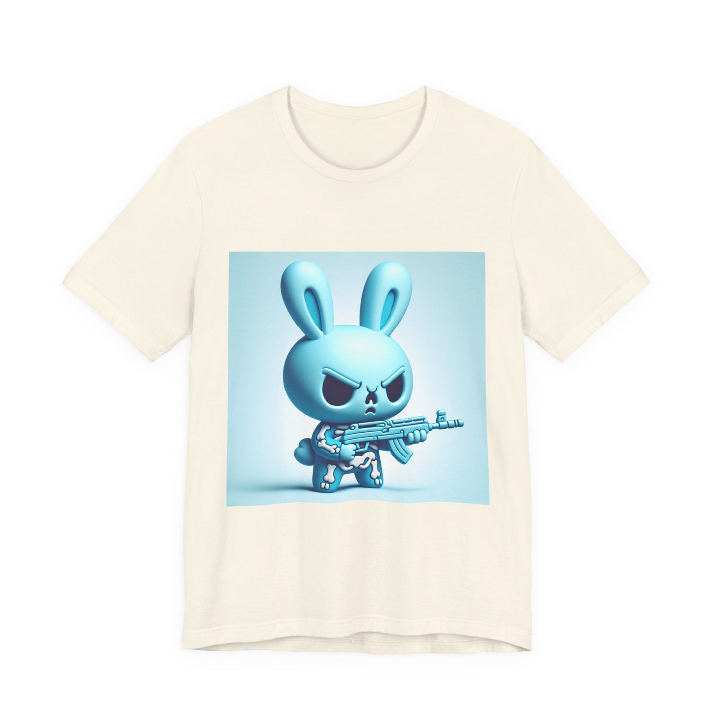 Angry Blue Bunny Tee — Cute Badass Cartoon Bunny with Rifle Graphic T-Shirt