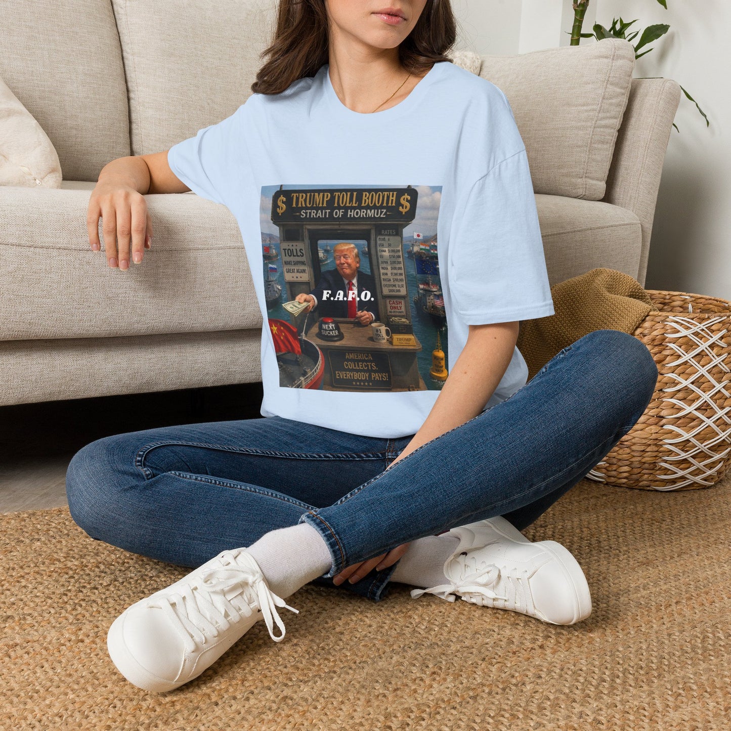 T-Shirt — "Trump Toll Booth: Strait of Hormuz" Political Graphic Tee