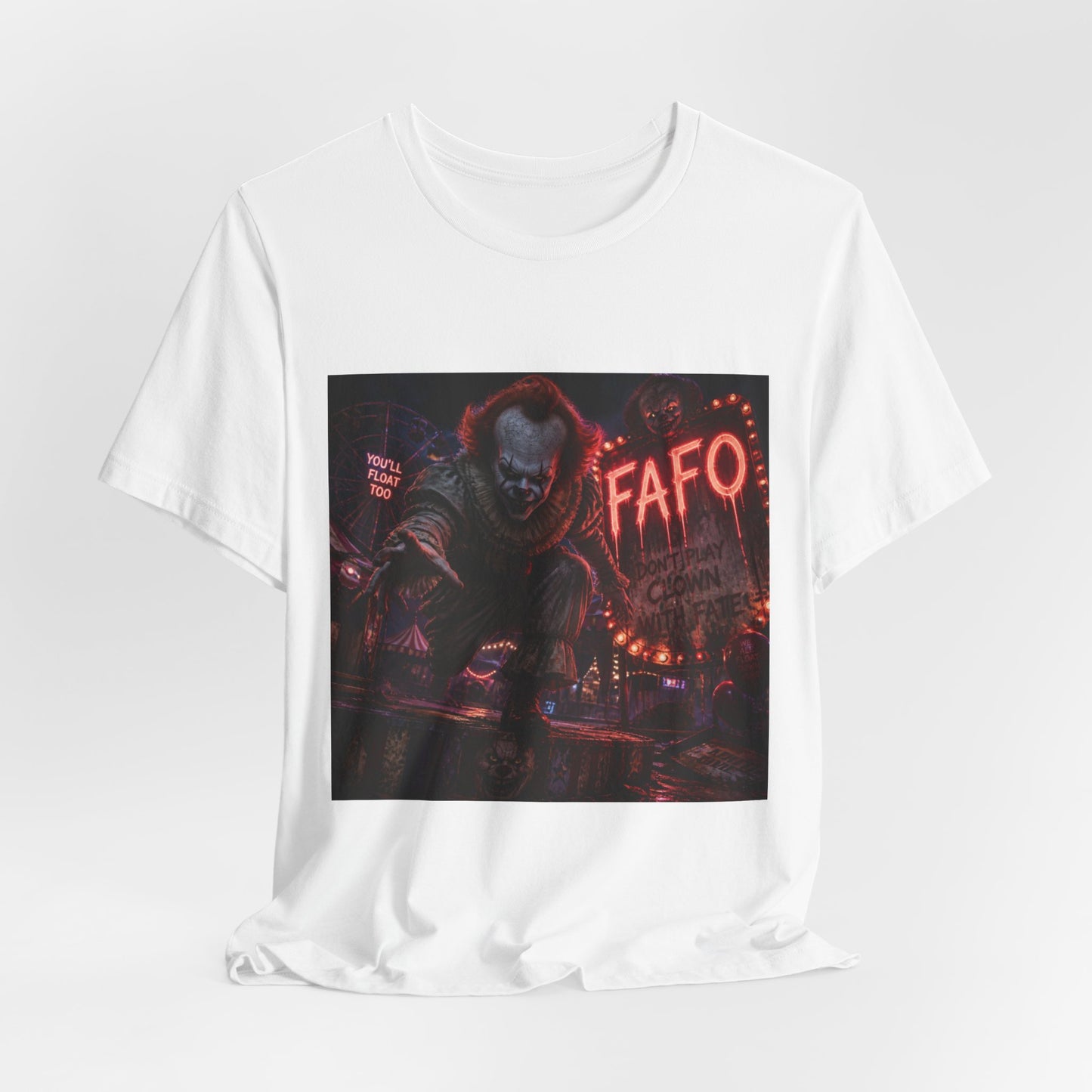 Horror Clown Graphic Tee – FAFO Neon Scare Short Sleeve T-Shirt