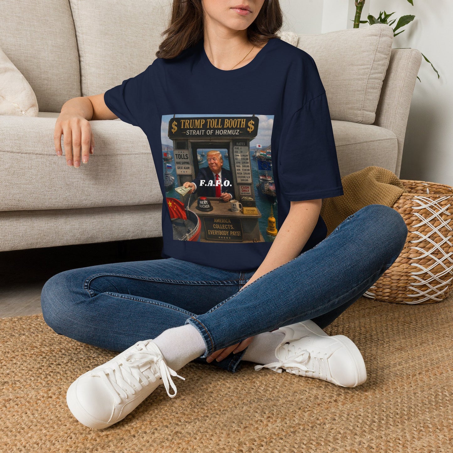 T-Shirt — "Trump Toll Booth: Strait of Hormuz" Political Graphic Tee