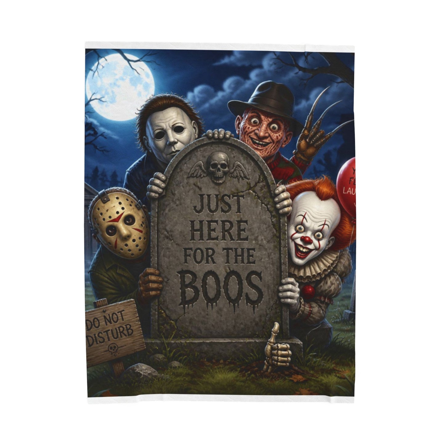 Plush Blanket — "Just Here for the Boos" Halloween Horror Graveyard Print