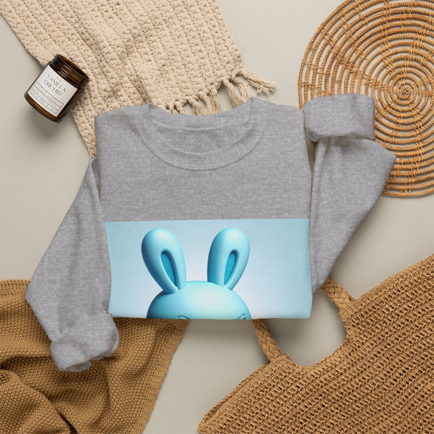 Bunny Soldier Crewneck Sweatshirt — Blue Cartoon Bunny with Rifle (The FAFO Society)