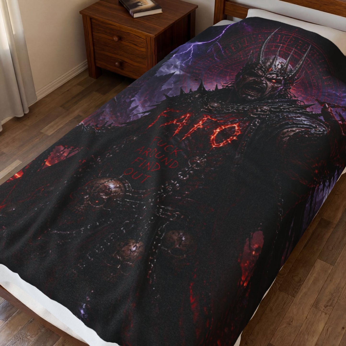Demonic King Velveteen Plush Blanket — Dark Fantasy Goth Throw