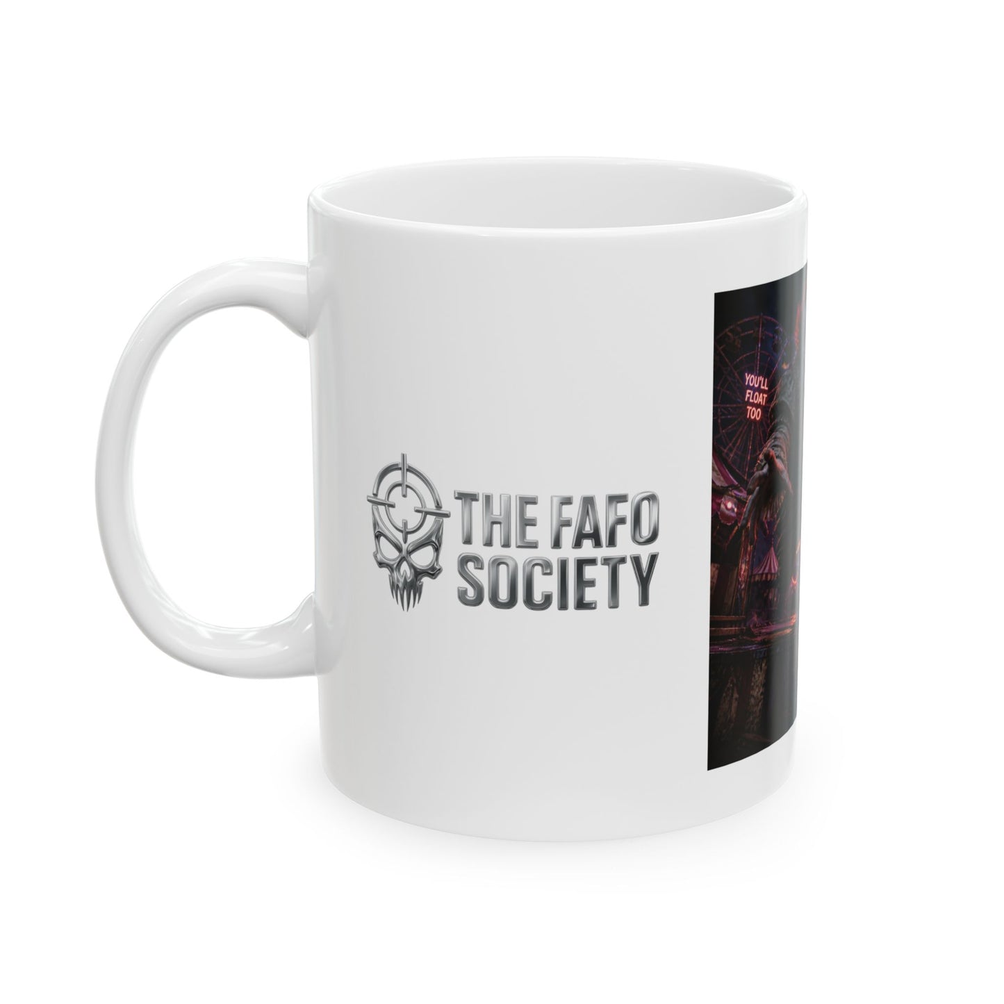 Horror Clown Ceramic Mug — 'FAFO' Creepy Carnival Coffee Cup (11oz/15oz)