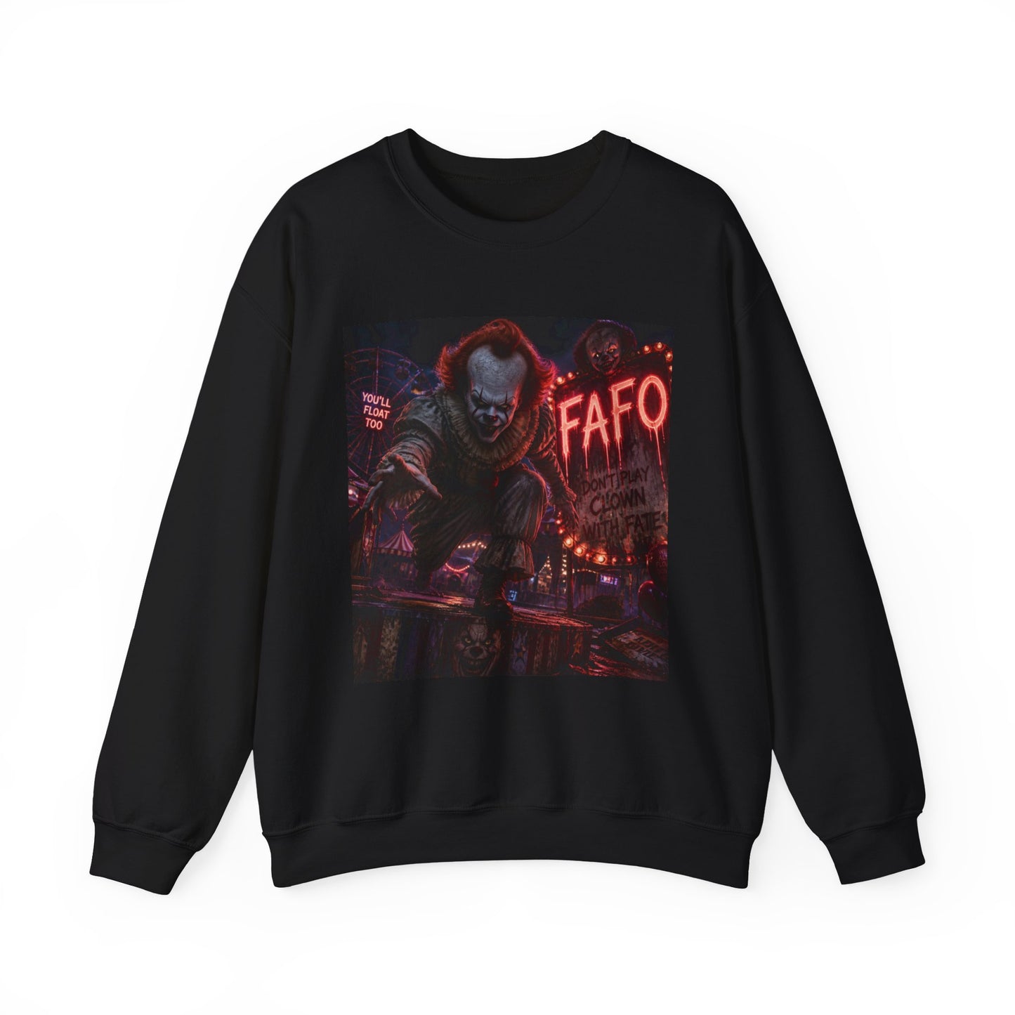 Horror Clown Crewneck Sweatshirt – Neon Carnival Pennywise Design