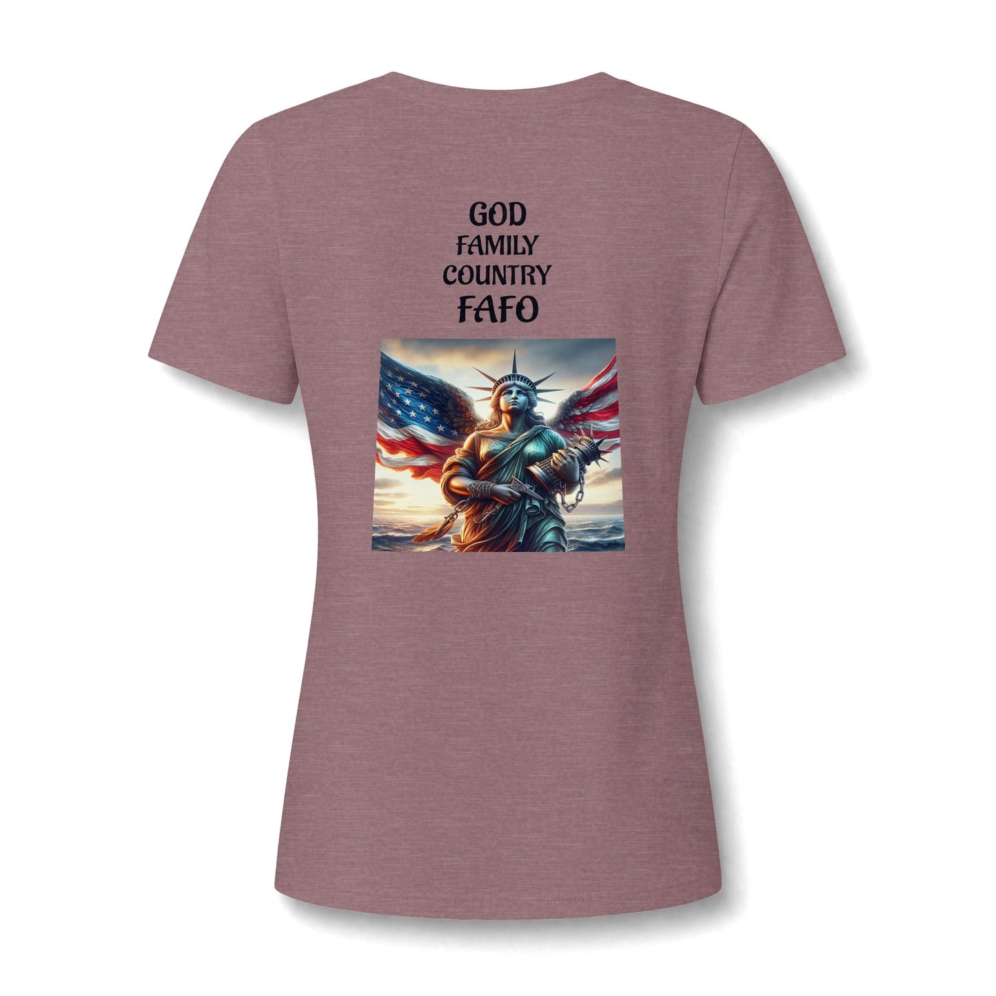 Liberty Statue American Flag V-Neck Tee - Patriotic Women's Graphic T-Shirt
