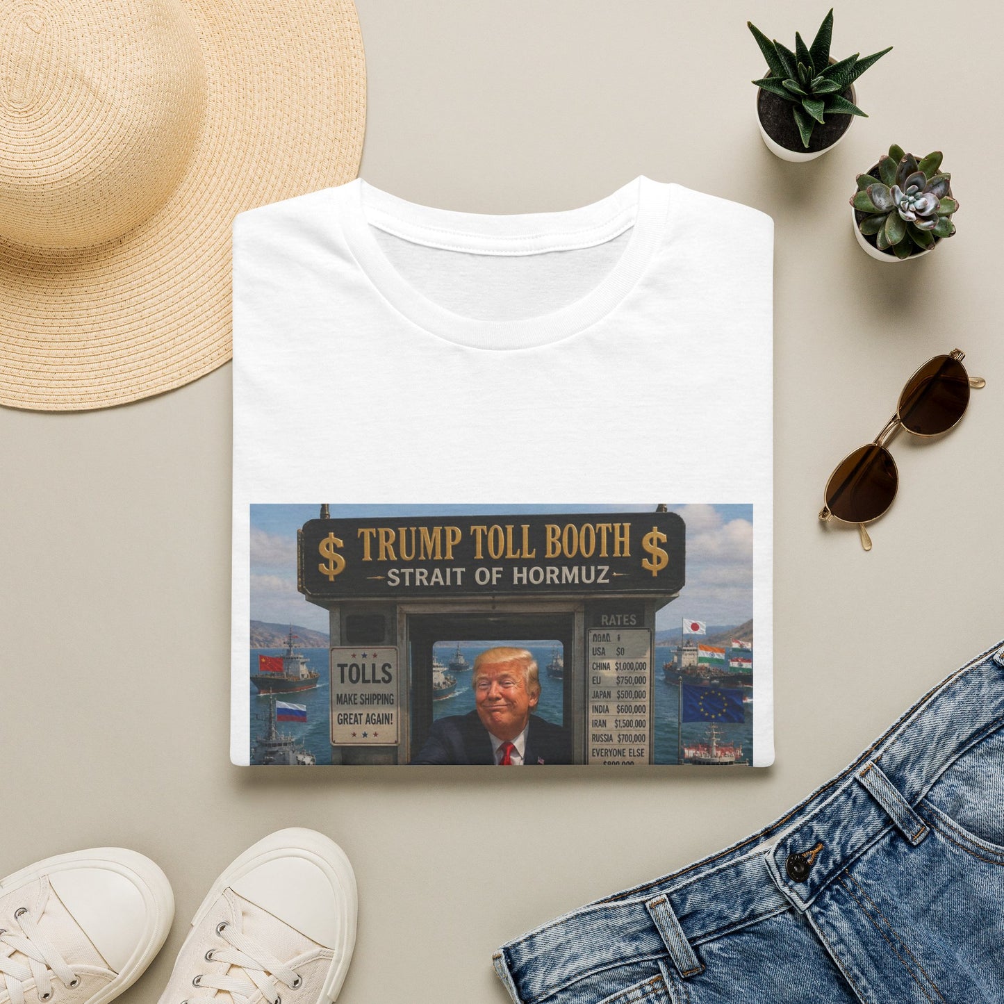 T-Shirt — "Trump Toll Booth: Strait of Hormuz" Political Graphic Tee