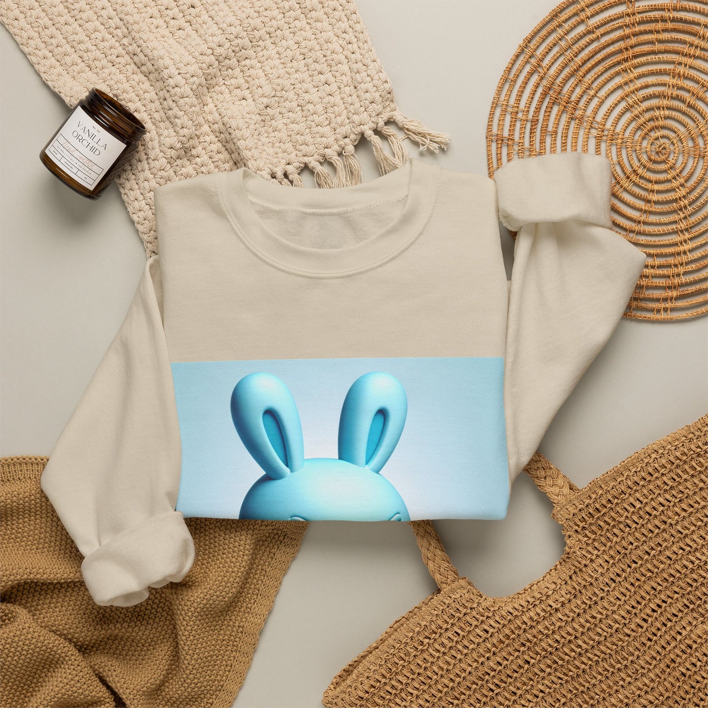 Bunny Soldier Crewneck Sweatshirt — Blue Cartoon Bunny with Rifle (The FAFO Society)