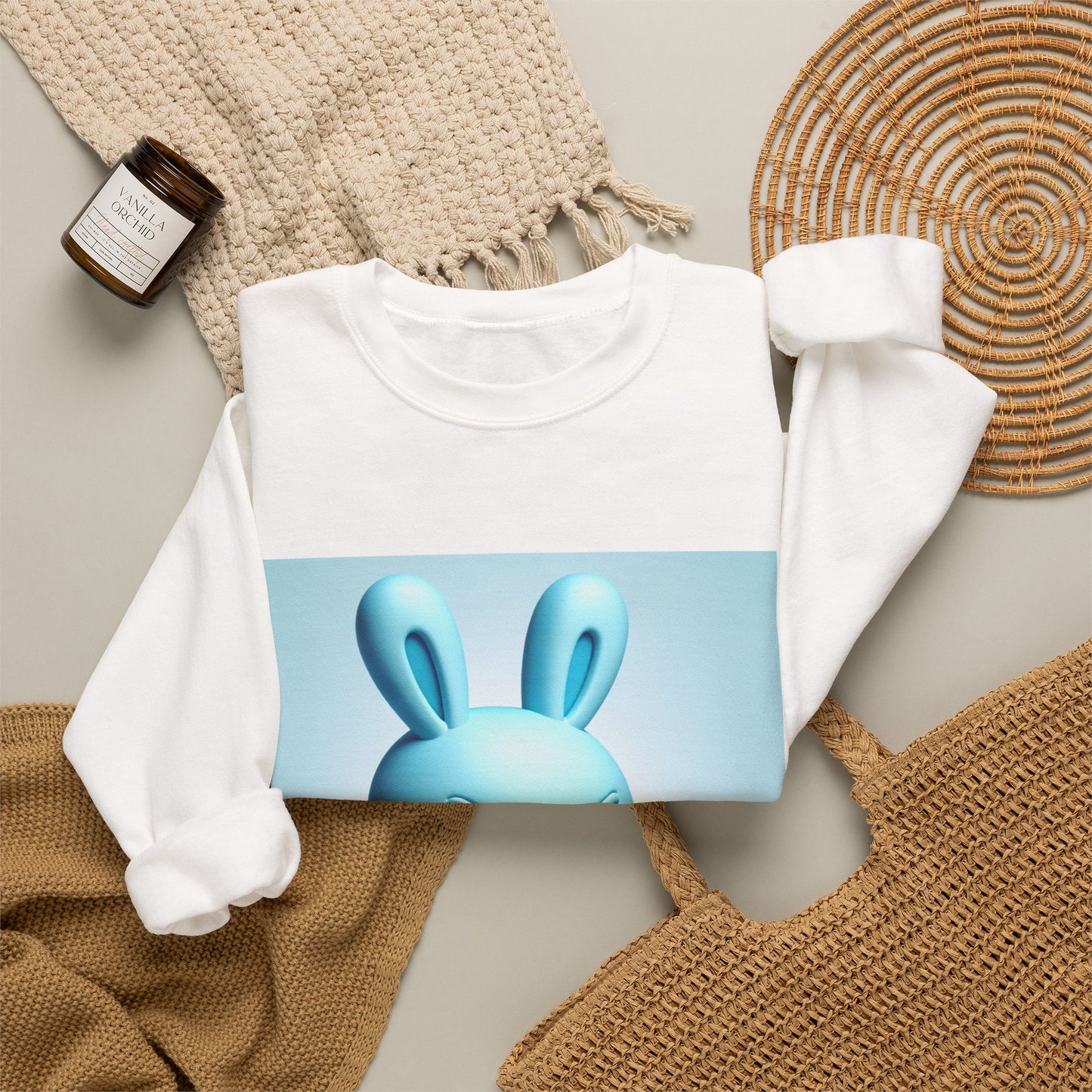 Bunny Soldier Crewneck Sweatshirt — Blue Cartoon Bunny with Rifle (The FAFO Society)