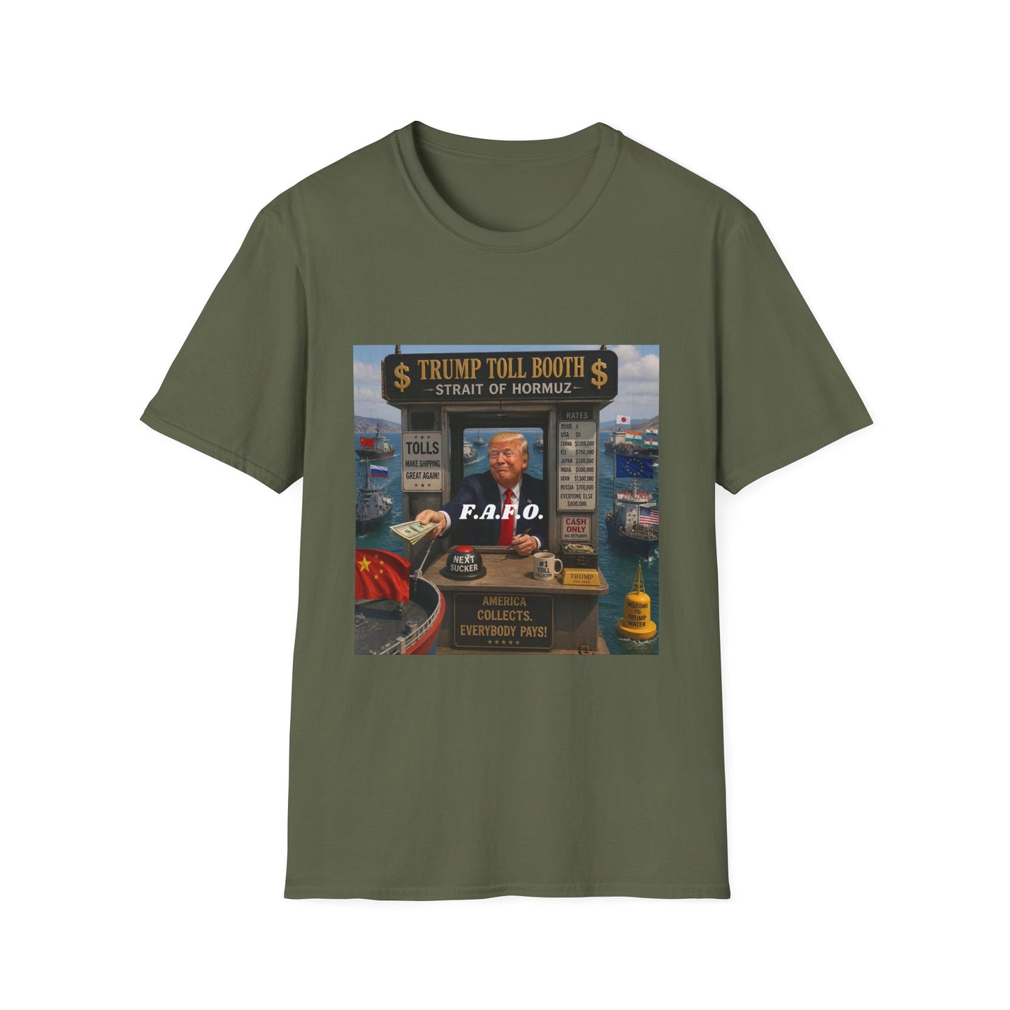 T-Shirt — "Trump Toll Booth: Strait of Hormuz" Political Graphic Tee