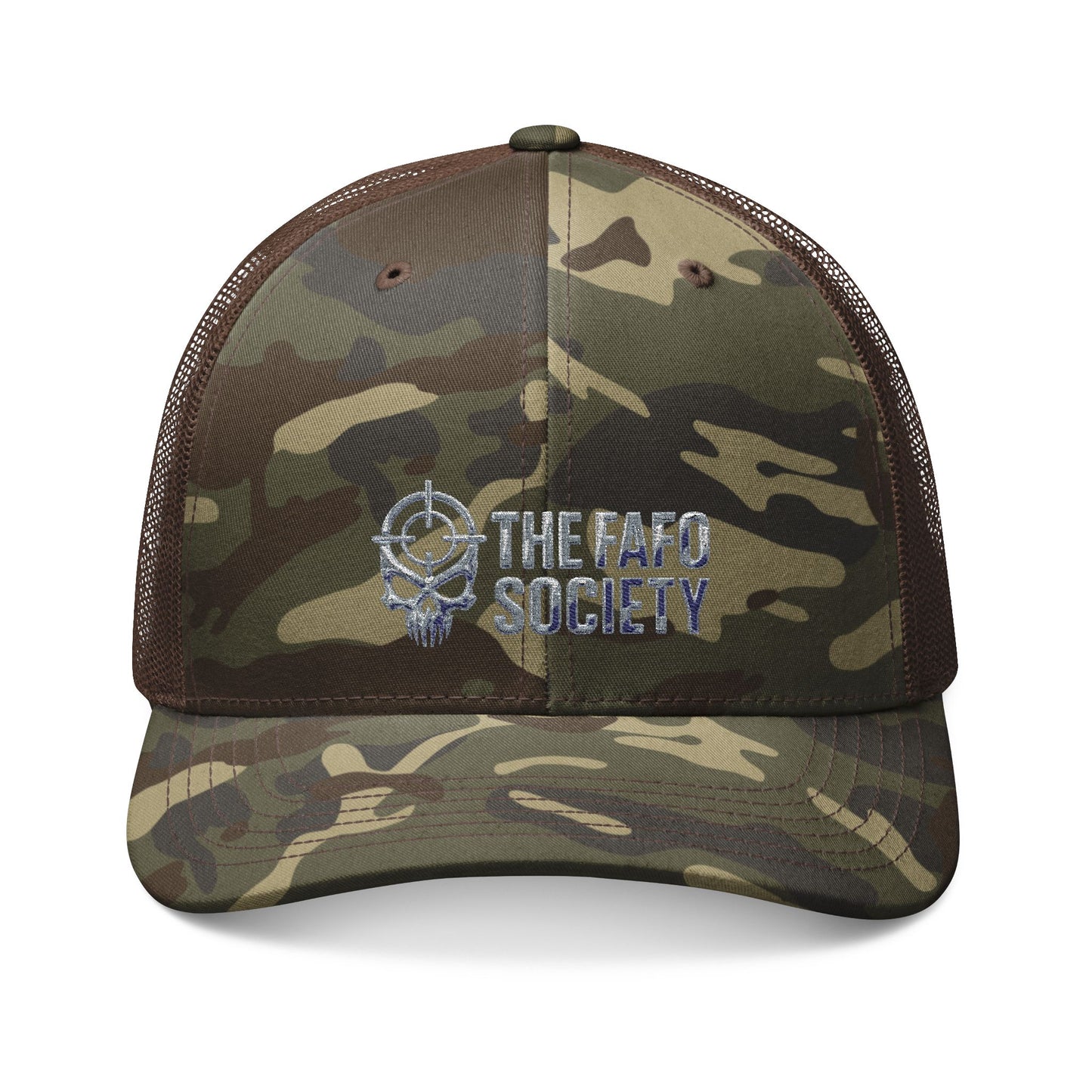 Camouflage Trucker Hat — Embroidered “The Fafo Society” Logo