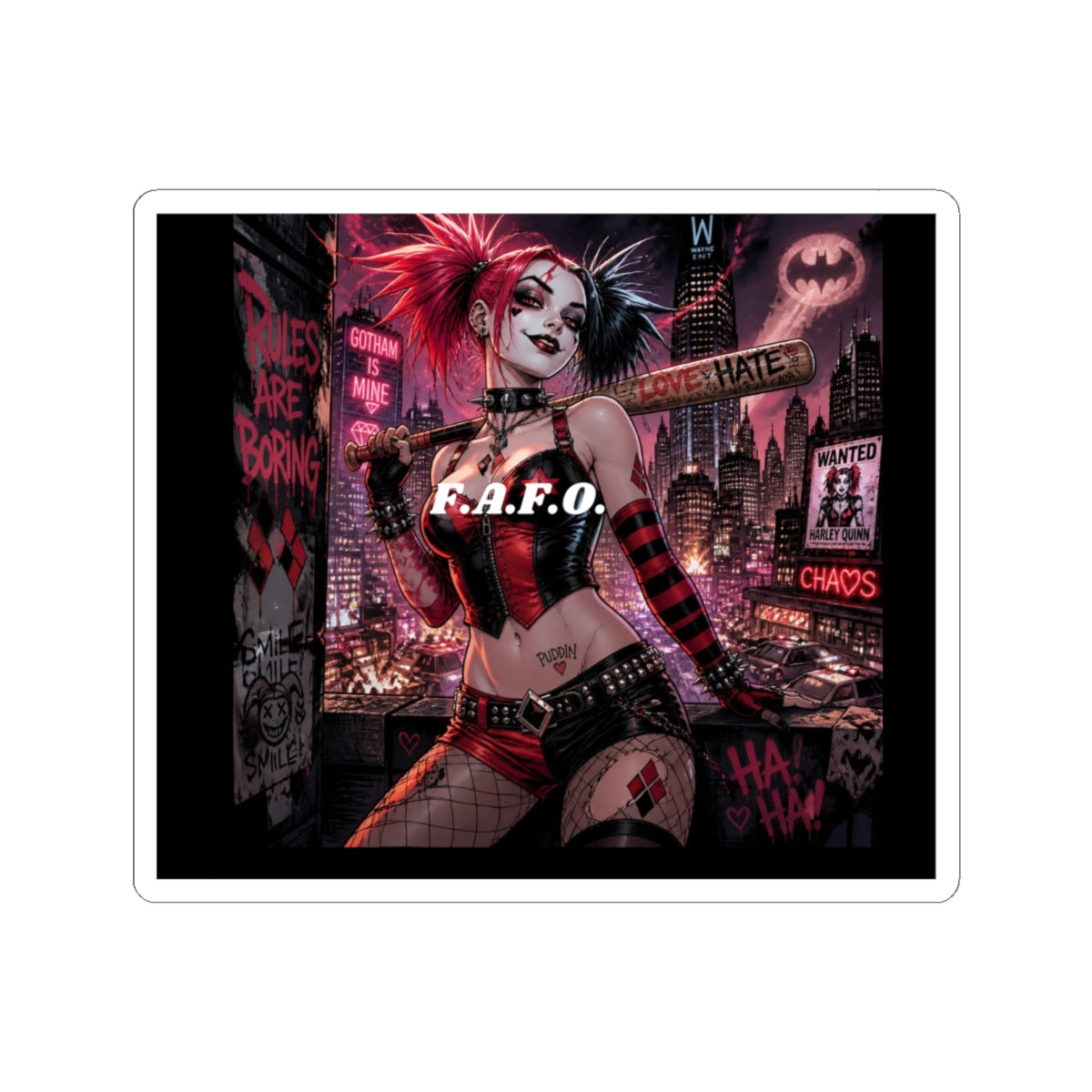 Harley-Inspired Gothic Punk Sticker — 'F.A.F.O.' Kiss-Cut Decal