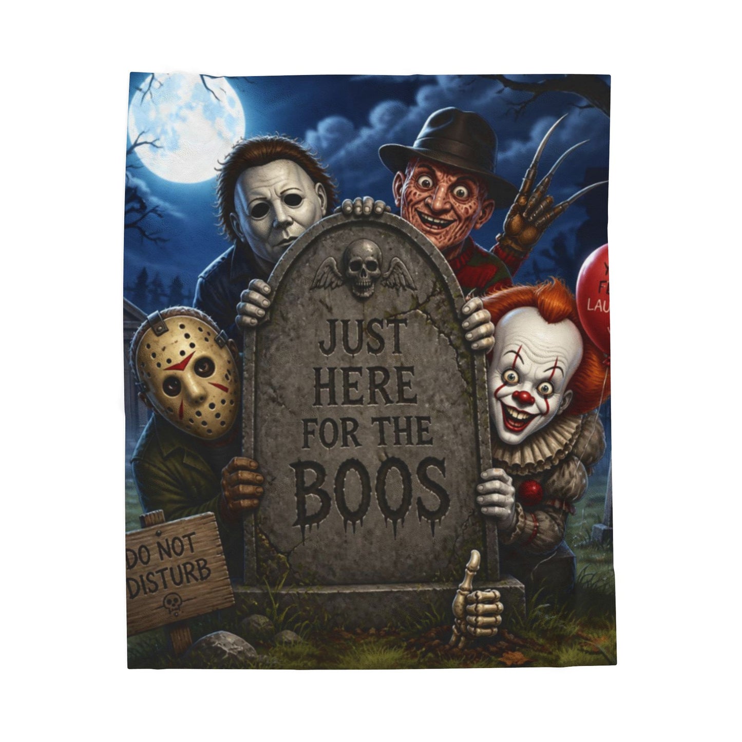 Plush Blanket — "Just Here for the Boos" Halloween Horror Graveyard Print