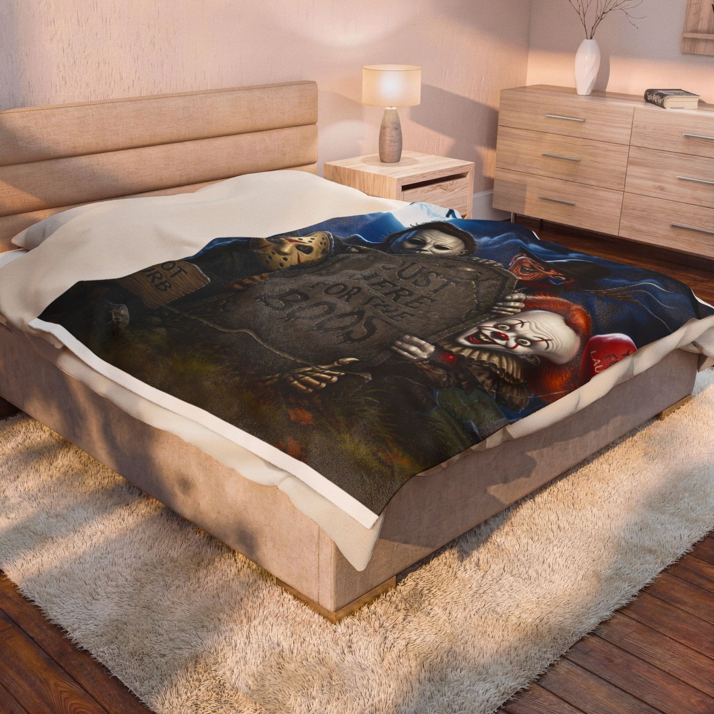 Plush Blanket — "Just Here for the Boos" Halloween Horror Graveyard Print