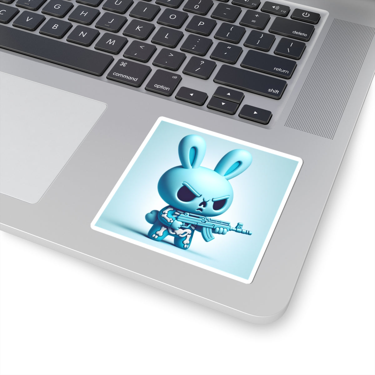 Blue Angry Bunny Sticker — Cute Tough Rabbit Kiss-Cut Laptop Decal