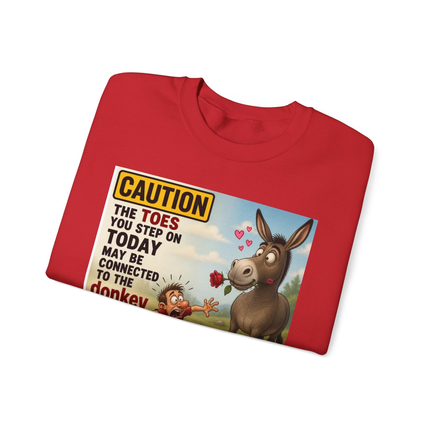 Donkey Kiss Warning Crewneck Sweatshirt — Funny Farm Animal Graphic