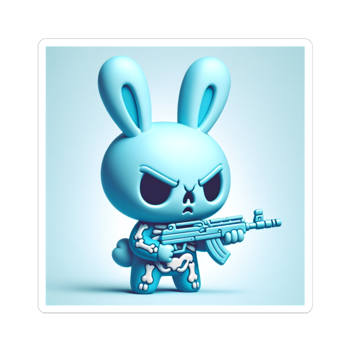 Blue Angry Bunny Sticker — Cute Tough Rabbit Kiss-Cut Laptop Decal