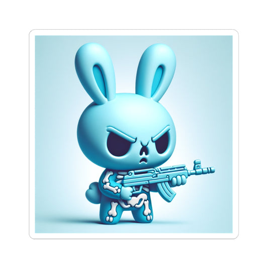 Blue Angry Bunny Sticker — Cute Tough Rabbit Kiss-Cut Laptop Decal