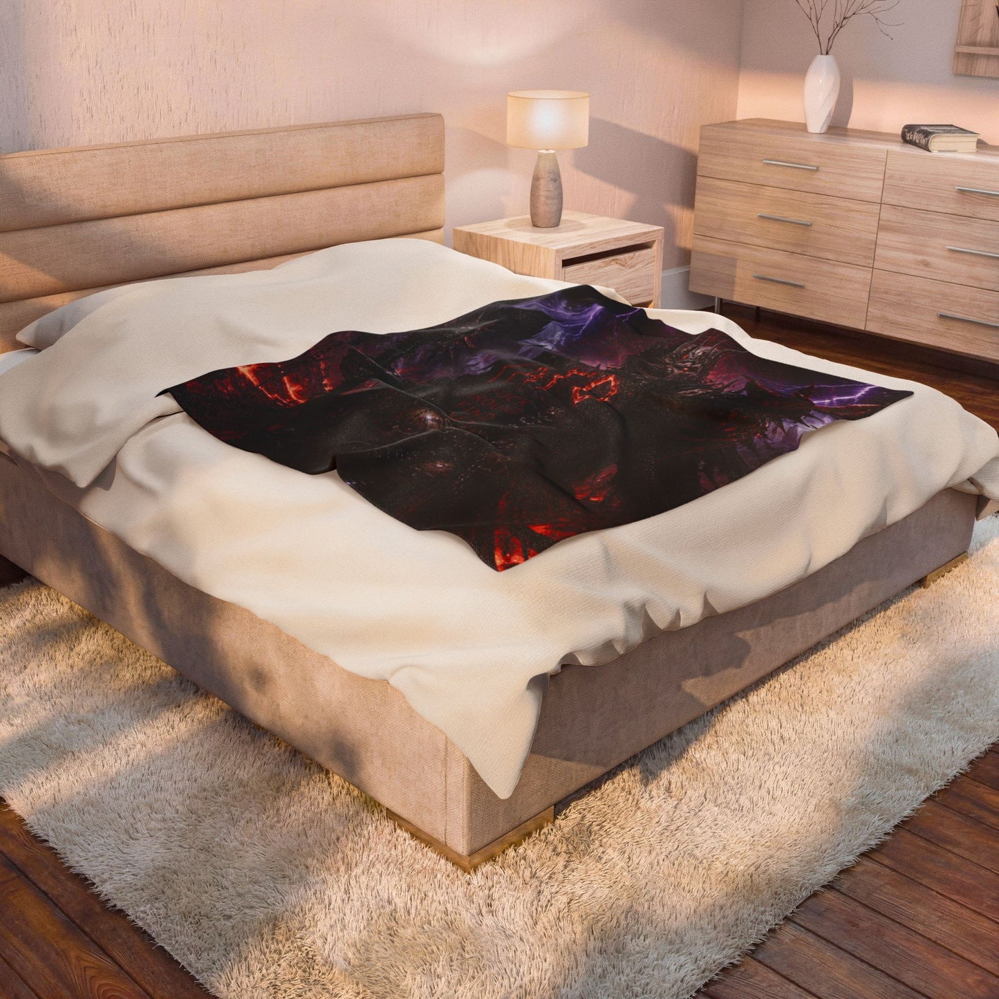 Demonic King Velveteen Plush Blanket — Dark Fantasy Goth Throw
