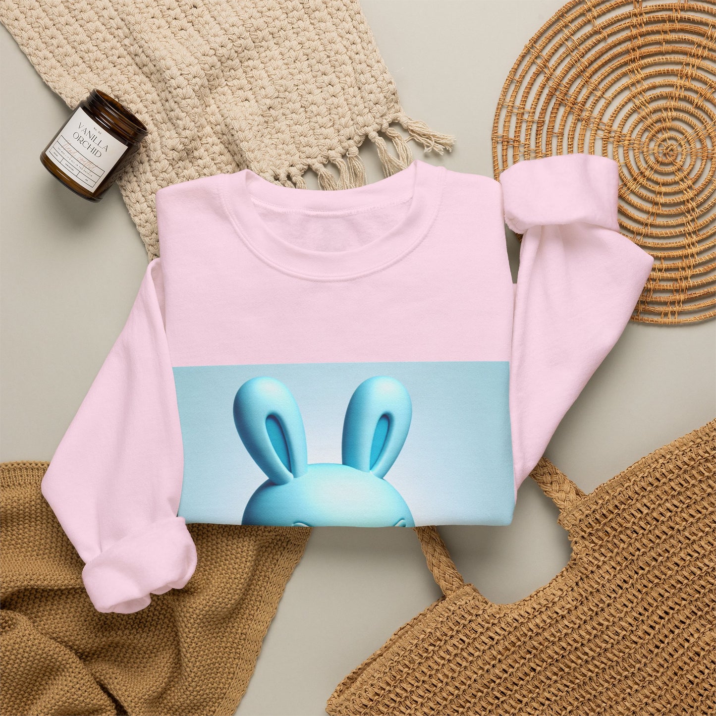 Bunny Soldier Crewneck Sweatshirt — Blue Cartoon Bunny with Rifle (The FAFO Society)