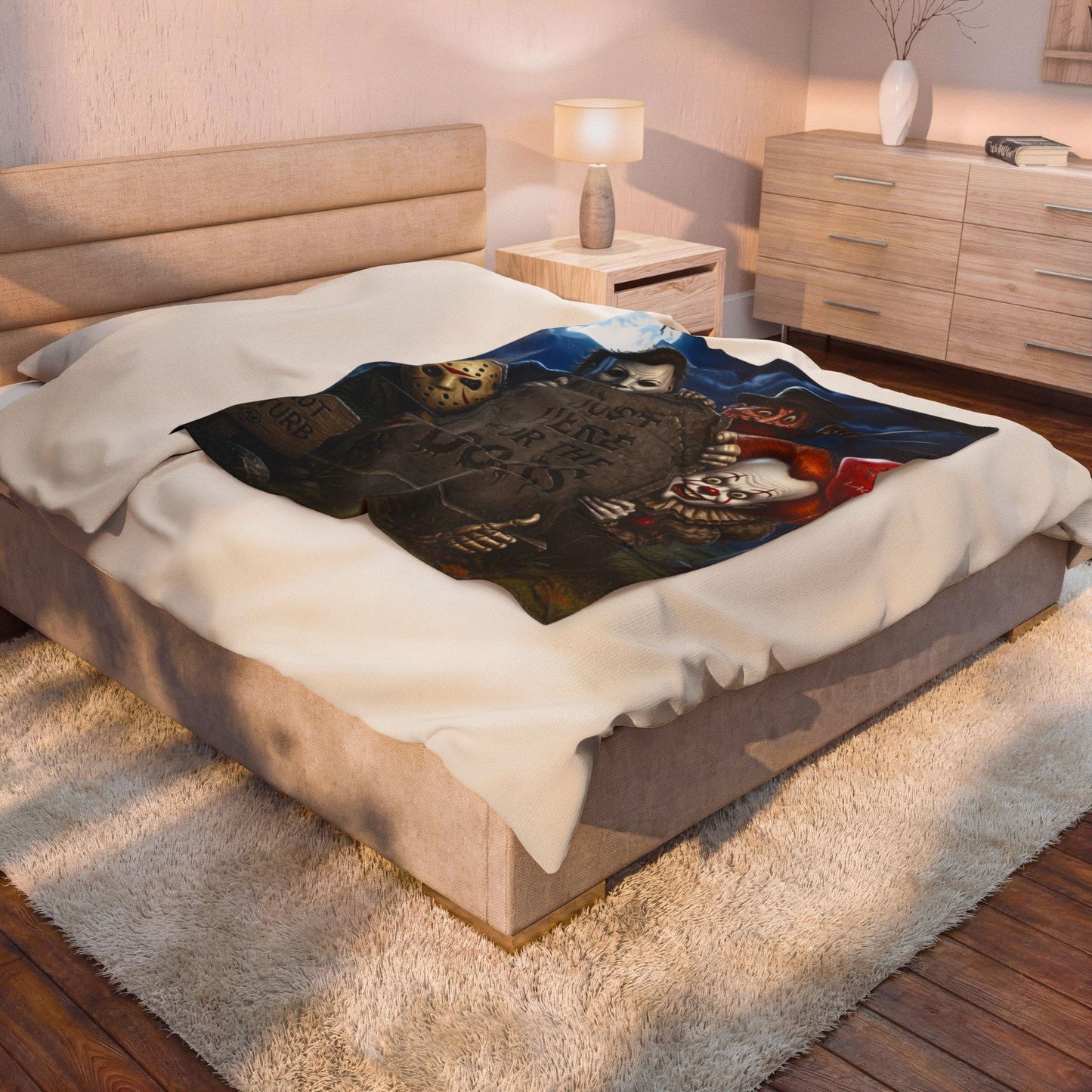 Plush Blanket — "Just Here for the Boos" Halloween Horror Graveyard Print