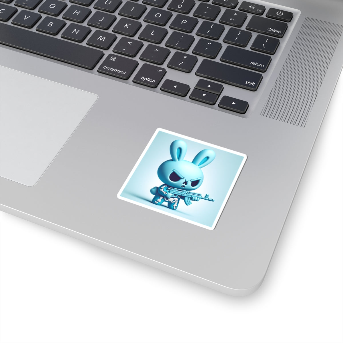 Blue Angry Bunny Sticker — Cute Tough Rabbit Kiss-Cut Laptop Decal
