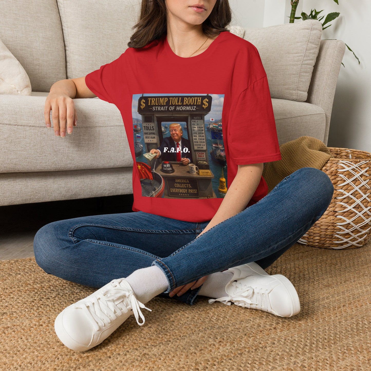 T-Shirt — "Trump Toll Booth: Strait of Hormuz" Political Graphic Tee