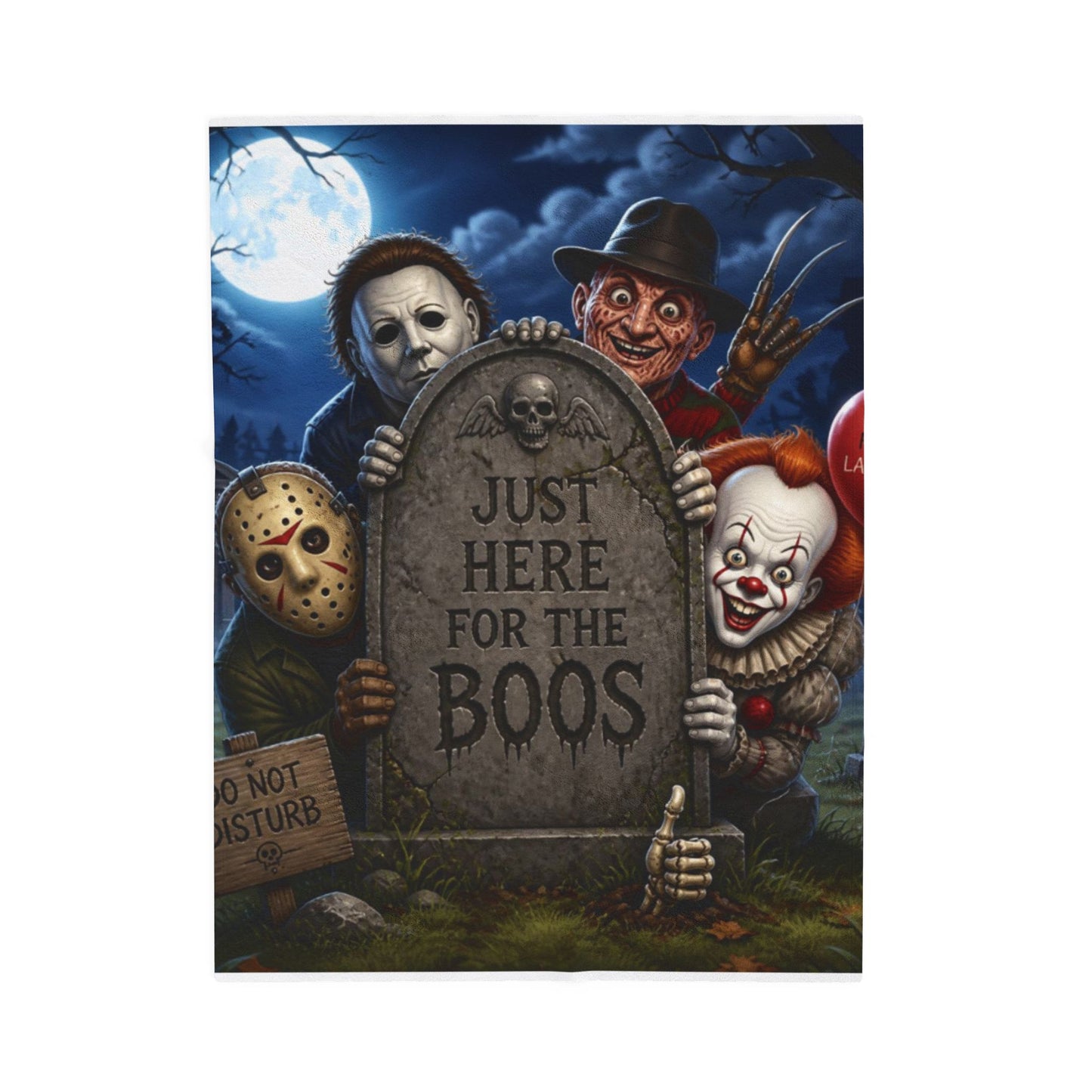 Plush Blanket — "Just Here for the Boos" Halloween Horror Graveyard Print